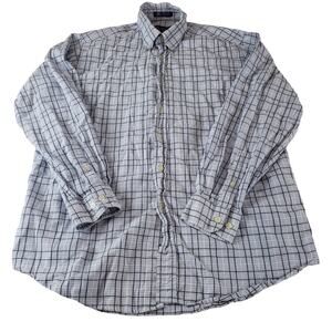 John Ashford Shirt Mens Medium Button Down Blue White Black 100% Cotton Top